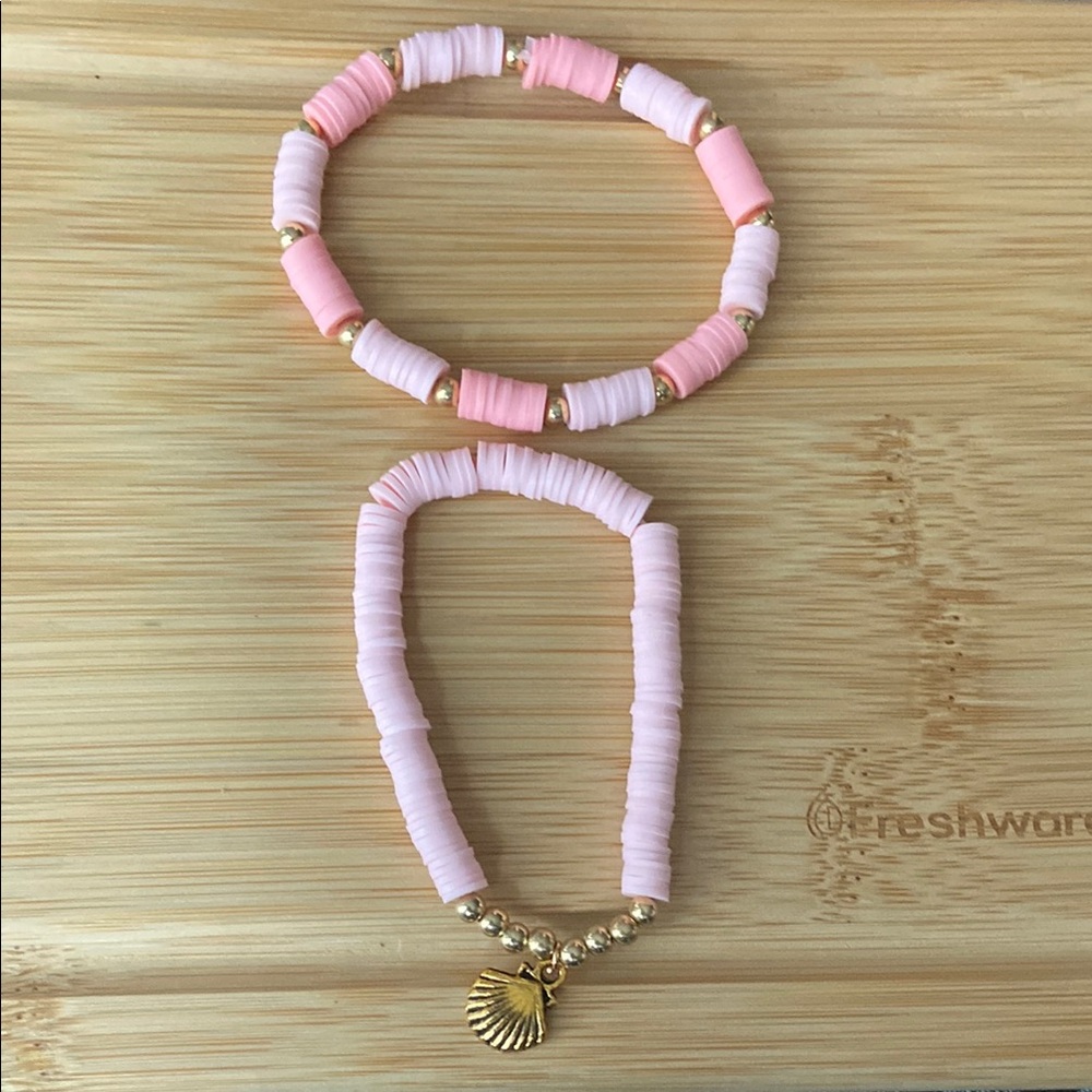 Pink and Gold Beaded Bracelet Set